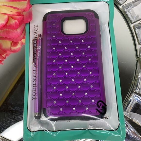 New Purple Galaxy S6 Cell Phone Case and Stylus Pen - Picture 2 of 4